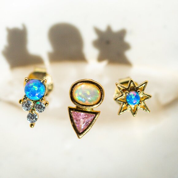 Tiny Stud Earrings Opal and Crystal Stud Earrings Dainty Ear Stack Studs PRETTY - Picture 11 of 15